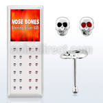 dnbskm box of silver nose bones with skull top with resin eyes