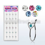 dncl4 box w 24 silver fake nose clips w heart w crystal