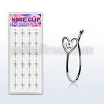 dncl4c box w 24 silver fake nose clips w heart w clear crystal
