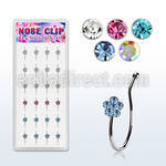dncl9 box w 24 silver fake nose clips w a crystal flower top