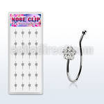 dncl9c box w 24 silver fake nose clips w clear crystal flower