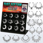 dnsm116 display w 12 silver fake septum clickers w indian design