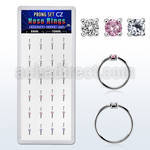 dnsm164 box w 24 silver nose rings w set 2mm mix color cz tops