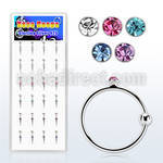 dnsm9 box of silver hoop nose rings with crystal ball 10mm