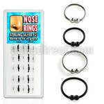 dnsp6 box of silver hoop nose rings with double 2mm balls