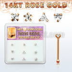 drnb13 box w 9 14kt rose gold nose bones cz in mix shapes