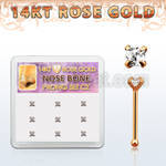 drnb19 box w 9 14kt rose gold nose bones w 2mm square cz stones