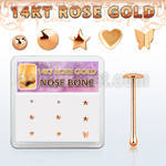 drnb20 box w 9 14kt rose gold nose bones w mixed shaped tops