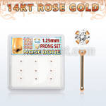drnb26 box w 14kt rose gold nose bones w 1.25mm clear round cz 