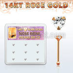 drnb3 box w 9 14kt rose gold nose bones w heart shaped cz