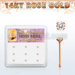 drnb7 box w 9 14kt rose gold nose bones w 1.5mm round cz stone
