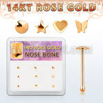 drnb9 box w 9 14kt rose gold nose bones w assorted tops