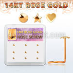 drsc10 box w 9 14kt rose gold nose screw w star round heart top
