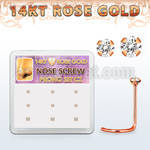 drsc11 box w 9 14kt rose gold nose screws w 1.5 2mm cz stones