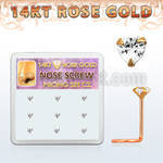 drsc18 box w 9 14kt rose gold nose screw w heart shaped czs