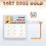 drsc26 box w 14kt rose gold nose screw w 1.25mm clear round cz 