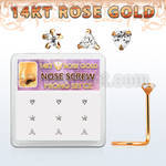 drsc9 box 14kt rose gold nose screws w cz stone in mix shape