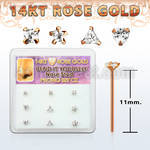 drys13 box w 9 14kt rose gold nose bones w mix shape czs 