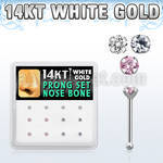 dwnb7 box of 14kt white gold nose bones w color prong set cz