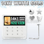dwsc18 box w 12 pc of 14kt white gold nose screw w assorted top
