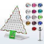 dxmas2 xmas tree display of 316l steel labret with bezel ball