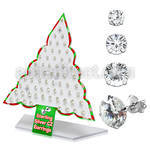 dxmas5 xmas tree display of silver ear studs with prong set cz
