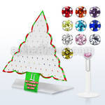 dxmas6 xmas tree display of bioflex labret with w prong set cz