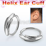 echfe 316l steel helix ear cuff w a feather on the top