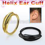 echtfe anodized steel helix ear cuff w a feather on the top