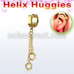 ehg652 gold steel helix huggie w dangling anodized handcuffs