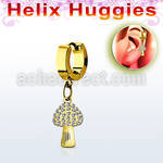 ehg764 gold stainless steel helix huggie w crystal mushroom 