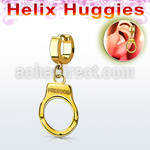 ehg765 gold stainless steel helix huggie w dangling handcuff
