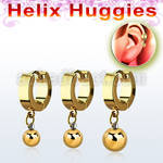 ehgbt gold stainless steel helix huggie w dangling ball