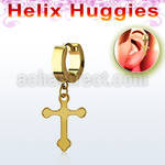 ehgcro gold stainless steel helix huggie w dangling steel cross