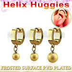 ehgfot gold steel helix huggie with dangling frosted steel ball