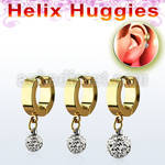 ehgfr gold steel helix huggie w dangling multi crystals ball
