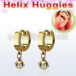 ehgmjt gold steel helix huggie w dangling gold ball