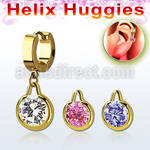 ehgz417 gold steel helix huggie earring w round dangling w cz