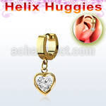 ehgz419 gold stainless steel helix huggie w dangling heart w cz