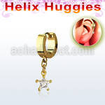 ehgzs6 gold steel helix huggie w dangling 6mm star cz stone 