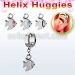 ehh445 steel helix huggie w fish with a crystal eye 