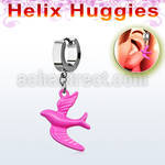 ehh454 steel helix huggie w pink color painted bird 
