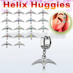 ehh463 steel helix huggie w plain bird with a center crystal 