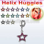 ehh488 steel helix huggie w crystal studded star