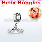 ehh519 stainless steel helix huggie w a dangling mustache 