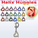 ehh542 helix huggie w heart shaped crystal studded dangling