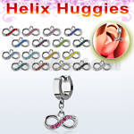 ehh617 helix huggie w a dangling infinity symbol with crystals