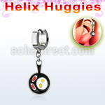 ehh646 helix huggie w a dangling bacon and eggs in a black pan