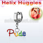 ehh648 helix huggie w a dangling gay pride slogan