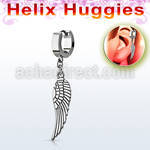 ehh653 stainless steel huggie w a dangling plain bird wing